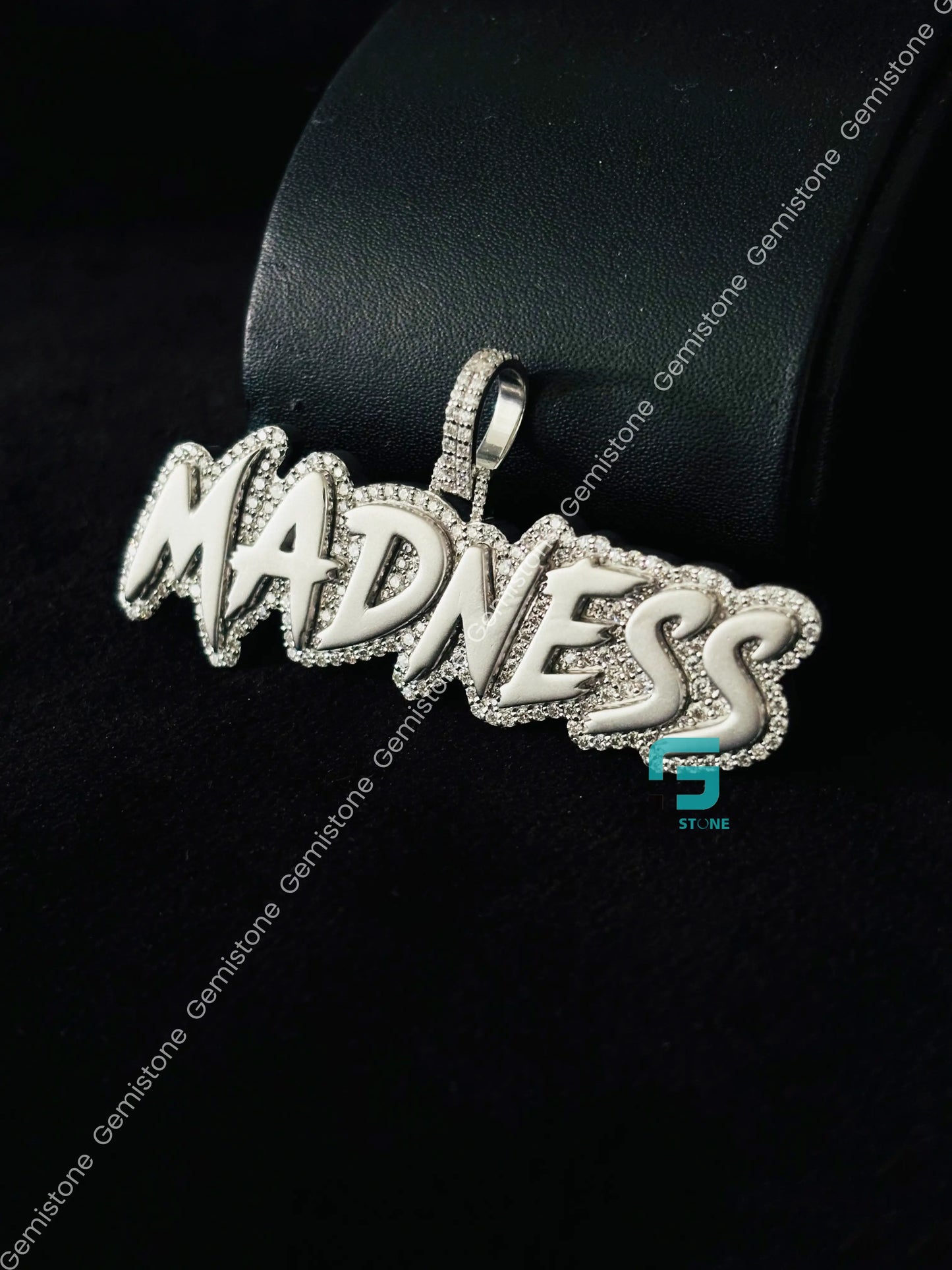 925 Sterling Silver MADNESS Letter Moissanite Pendant For Men