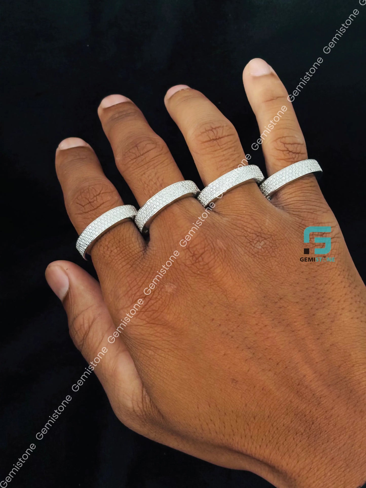 925 Sterling Silver Moissanite 4 Finger Ring For Men