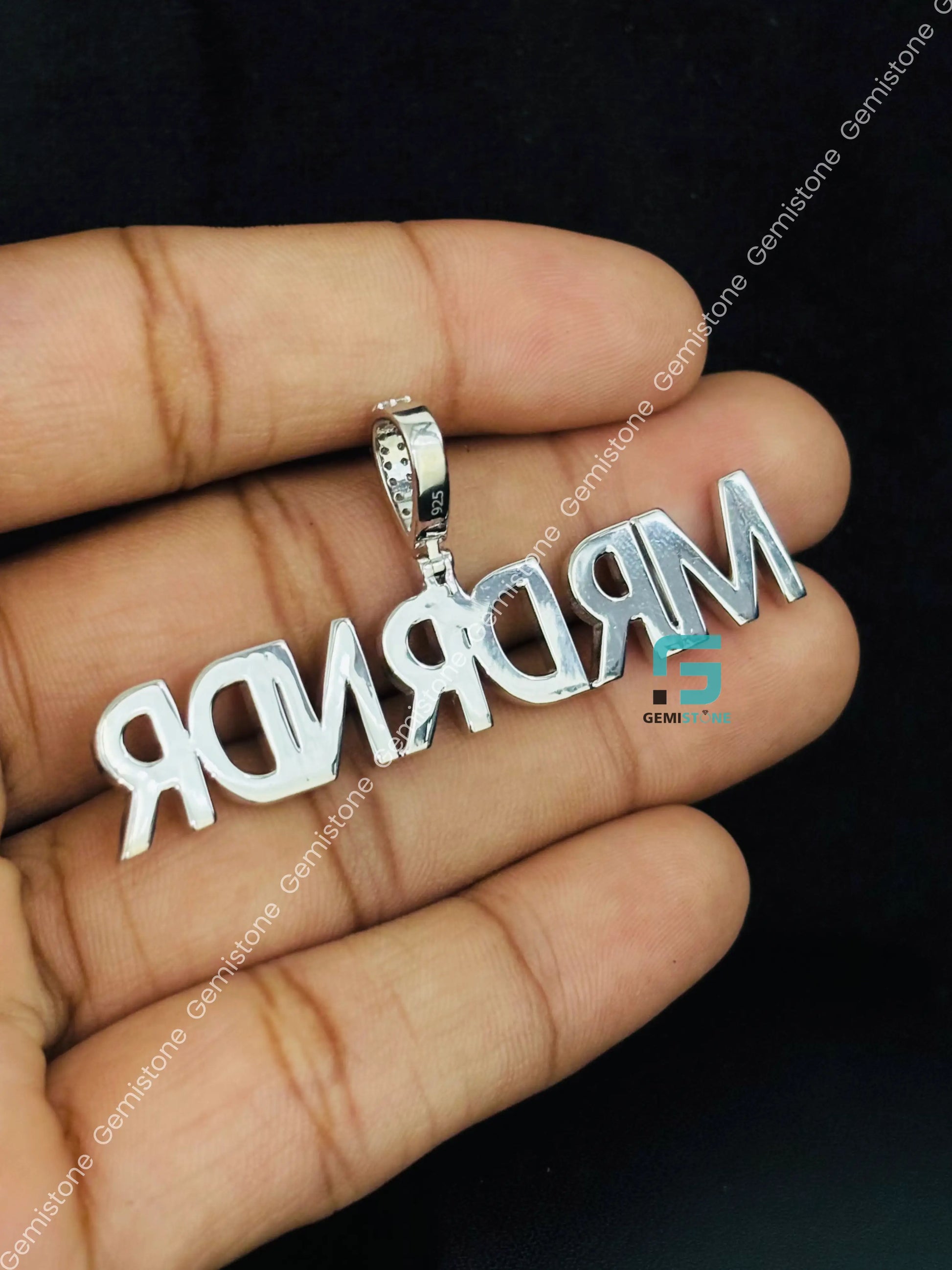 925 Sterling Silver Moissanite Diamond Custom MRDRNDR Name Pendant For Men