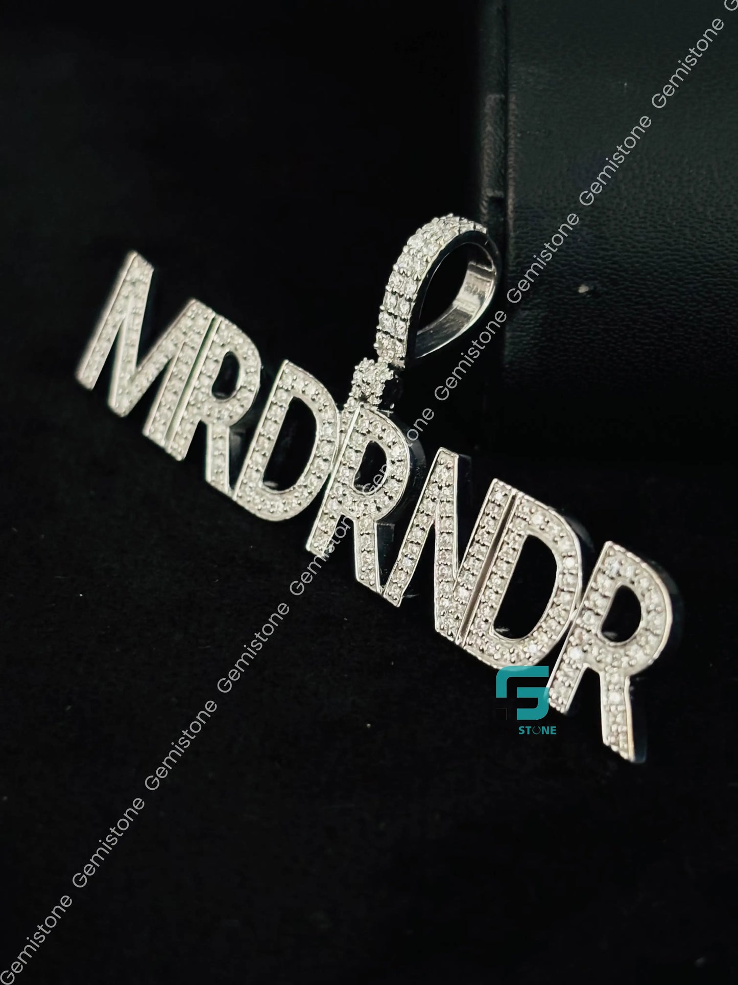 925 Sterling Silver Moissanite Diamond Custom Name MRDRNDR Name Pendant