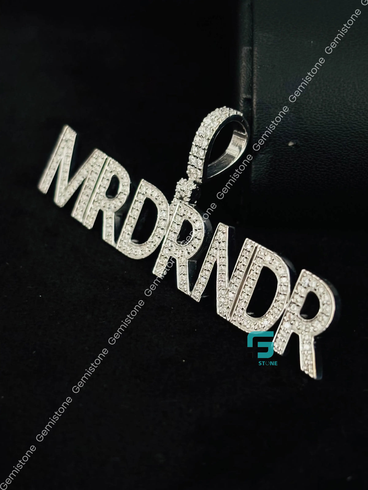 925 Sterling Silver Moissanite Diamond Custom Name MRDRNDR Name Pendant