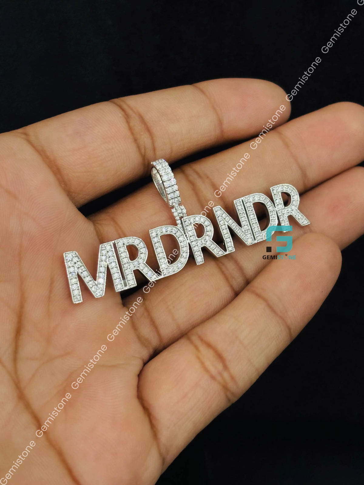 925 Sterling Silver Moissanite Diamond Custom Name MRDRNDR Name Pendant For Men