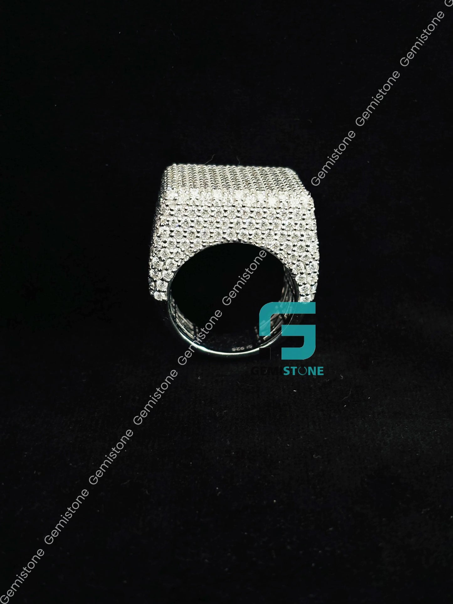 925 Sterling Silver Moissanite Hip Hop Bust Down Ring