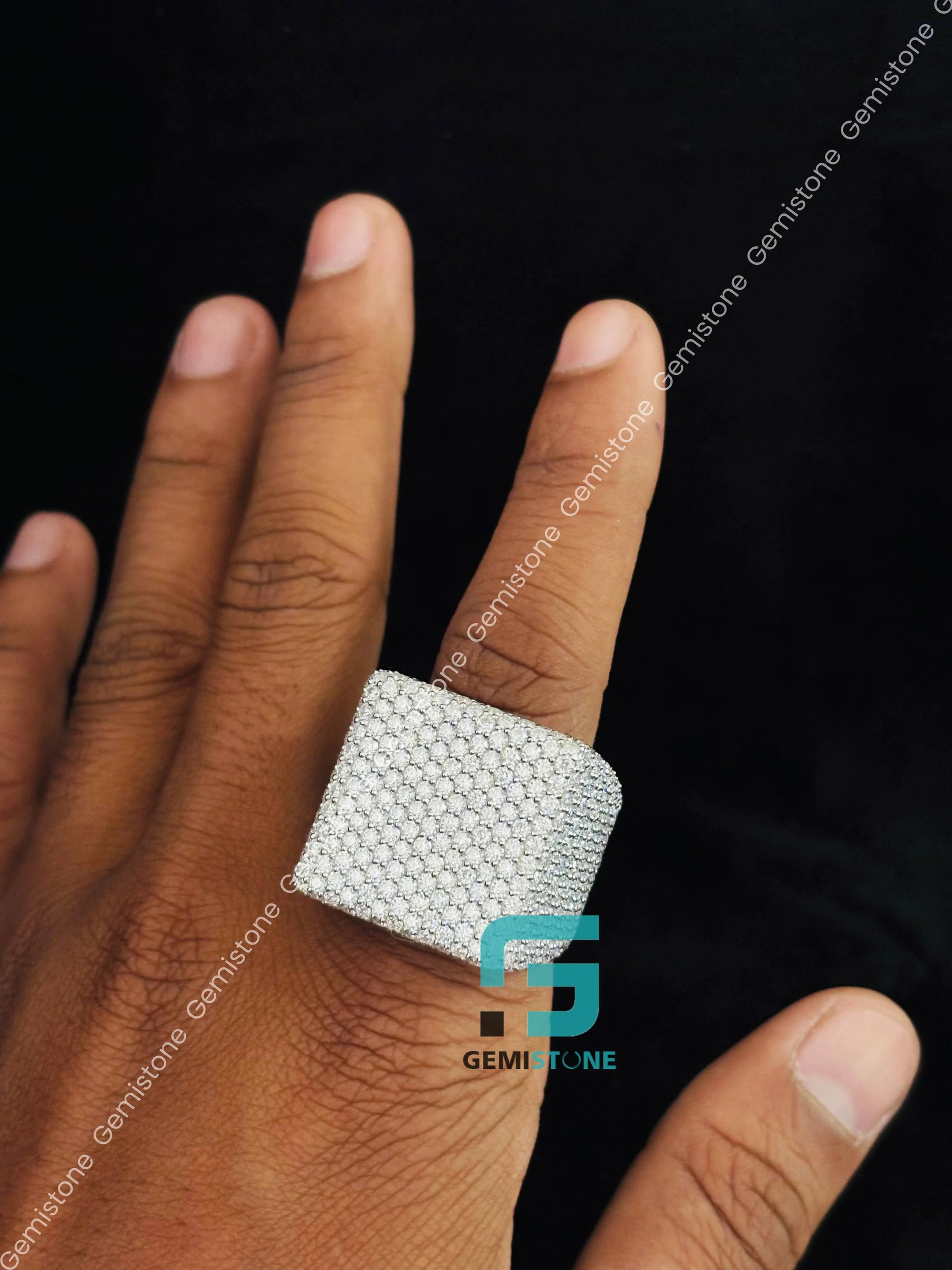 925 Sterling Silver Moissanite Hip Hop Bust Down Ring for Men