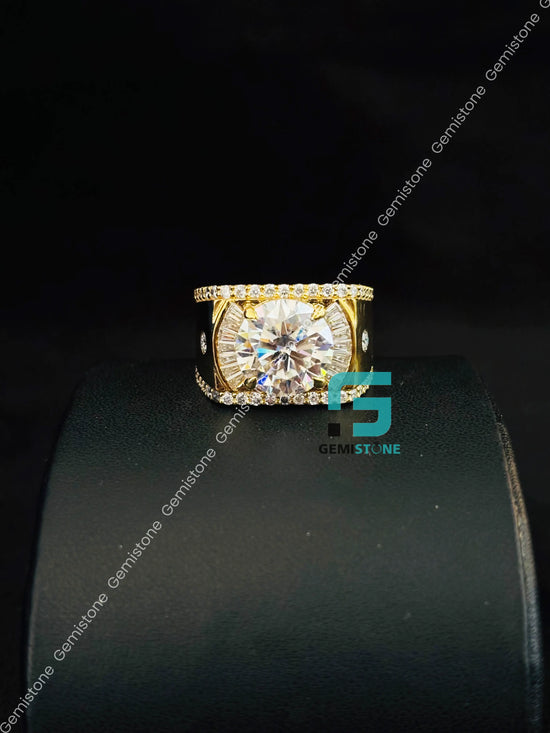 925 Sterling Silver Moissanite Yellow Gold Plated Hip Hop Ring