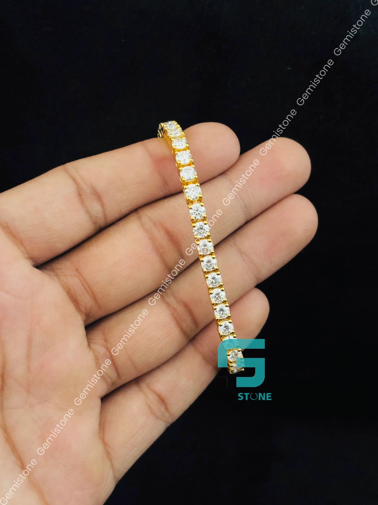 925 Sterling Silver Moissanite Yellow Gold Plated Tennis Bracelet 