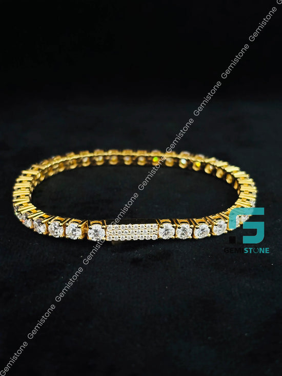 925 Sterling Silver Moissanite Yellow Gold Plated Tennis Bracelet For Women