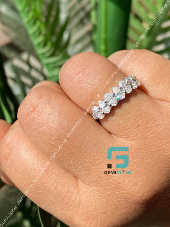 925 Sterling Silver Oval_ Pear Moissanite Half Eternity Band