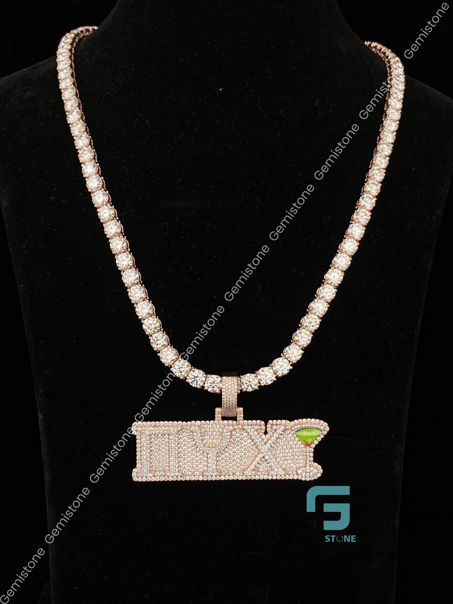 925 Sterling Silver Rose Plating Moissanite Tennis Chain