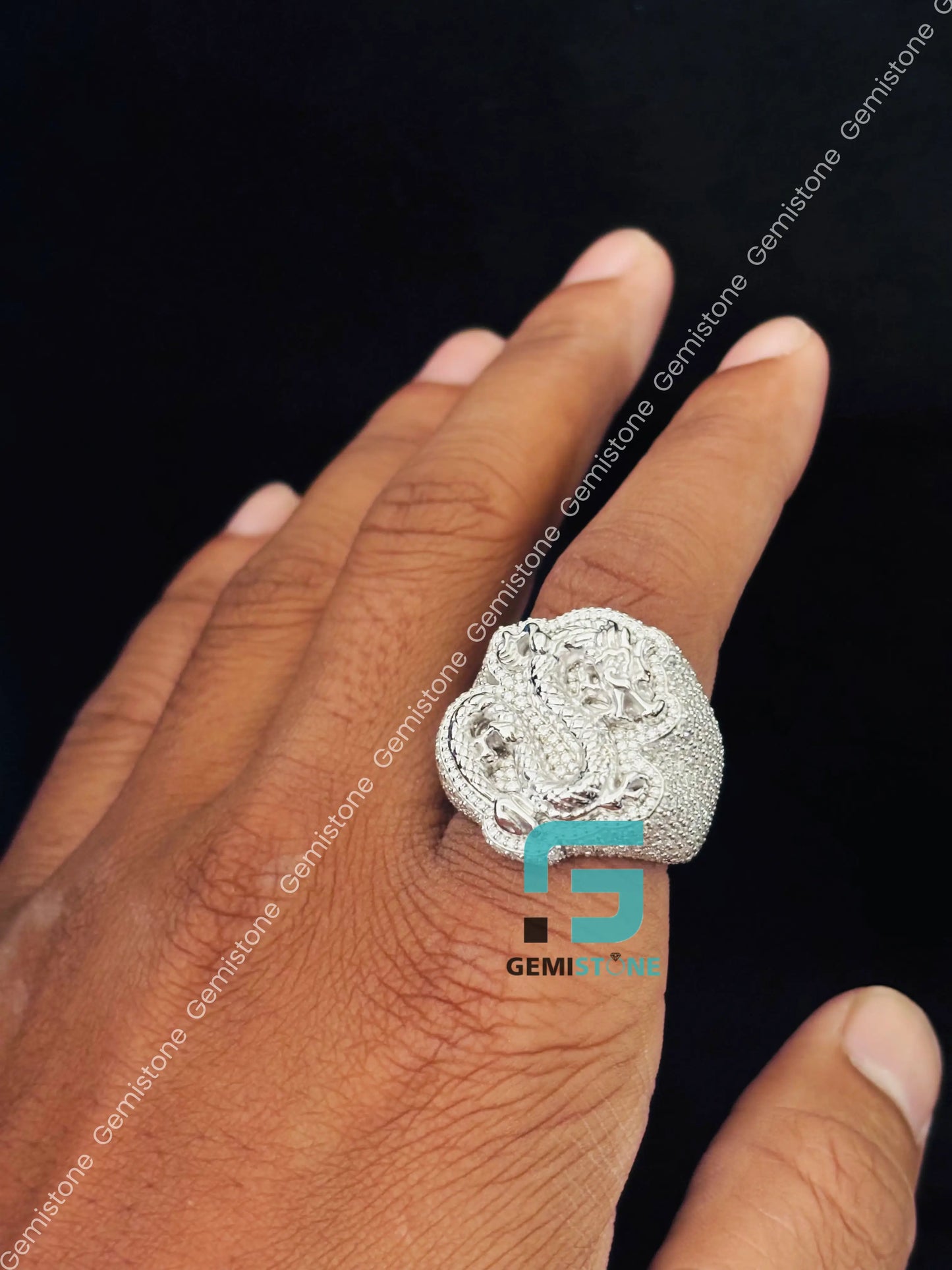 925 Sterling Silver Snake Moissanite Hip Hop Ring For Men