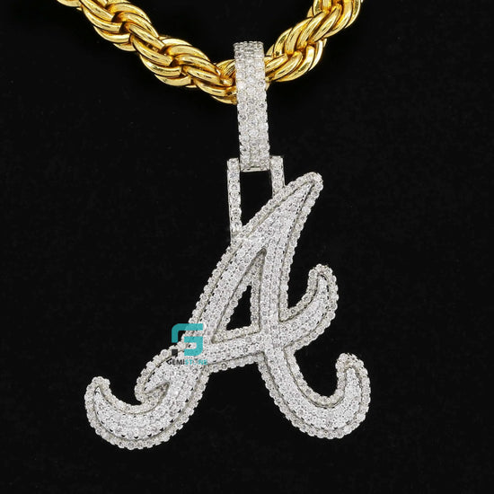 Stunning Round Moissanite Hip Hop Letter A Initial Pendant