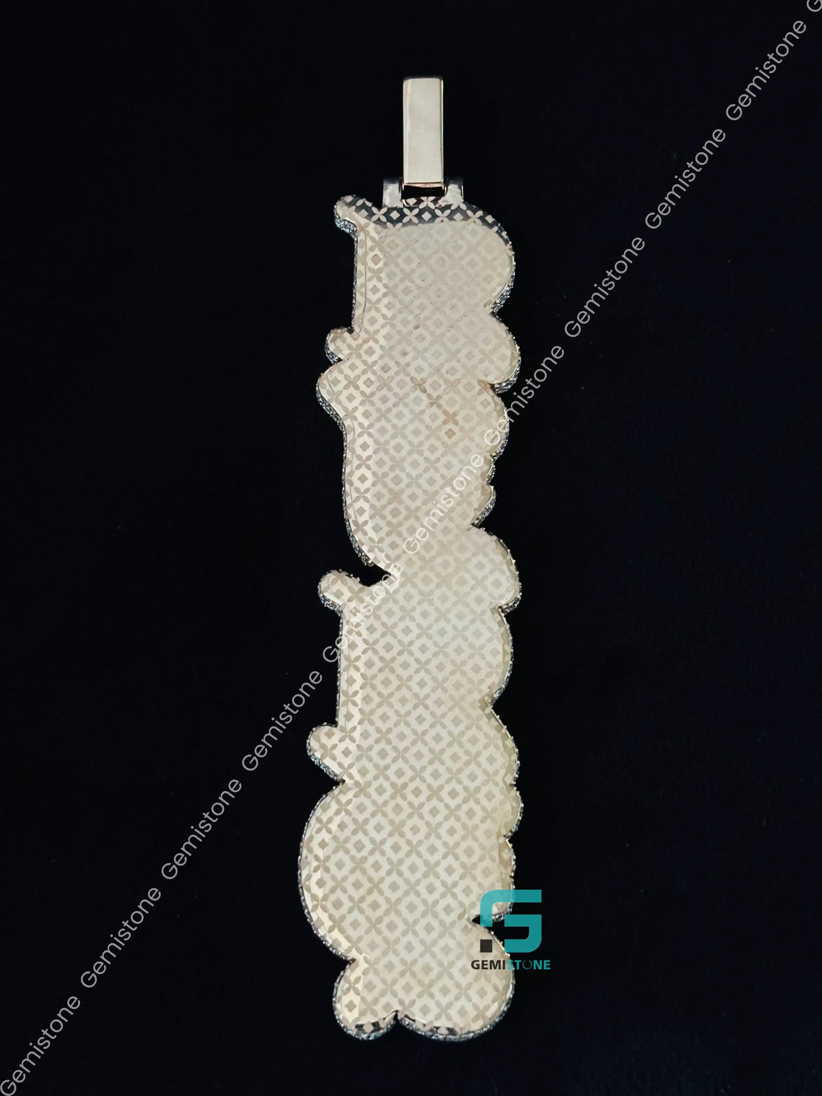 Two Tone Custom Name Baguette Moissanite Vertical Pendant