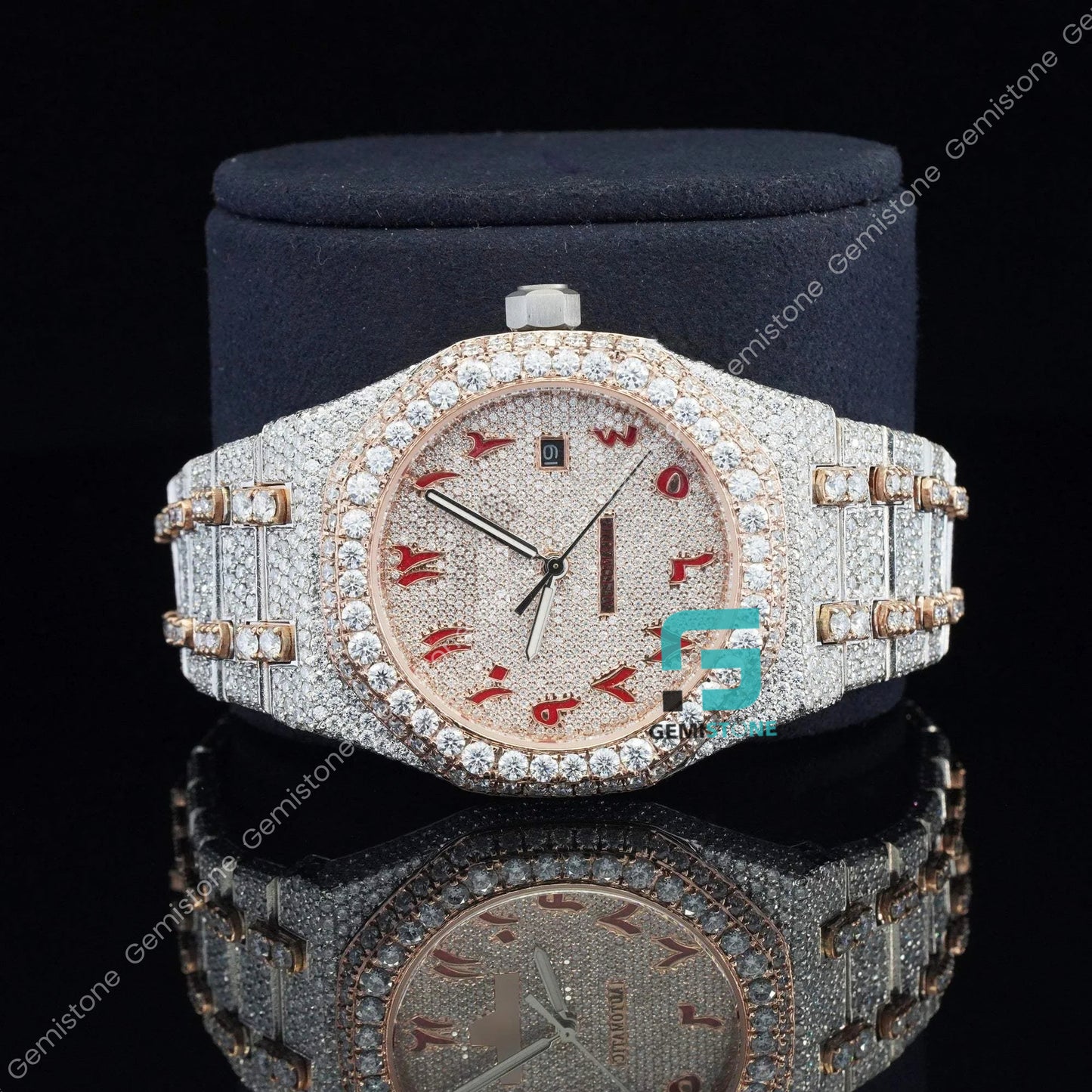 Fully Iced Out Arabic Dial VVS Moissanite Diamond Watch For Sale