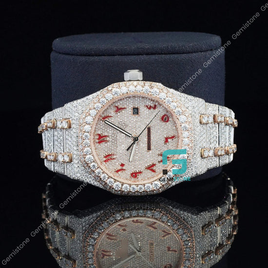 Fully Iced Out Arabic Dial VVS Moissanite Diamond Watch For Sale