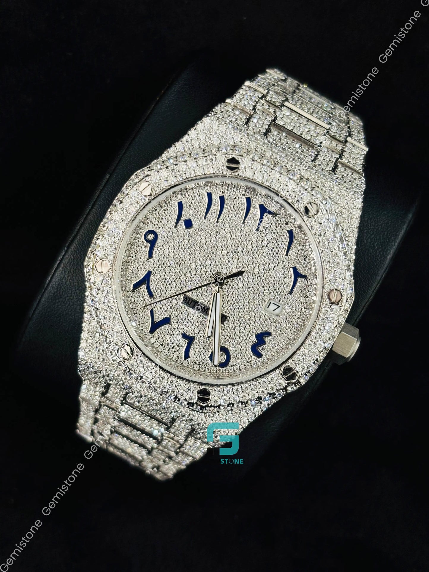 AP Blue Arabic Number Hip Hop Moissanite Iced Out Watch for Men
