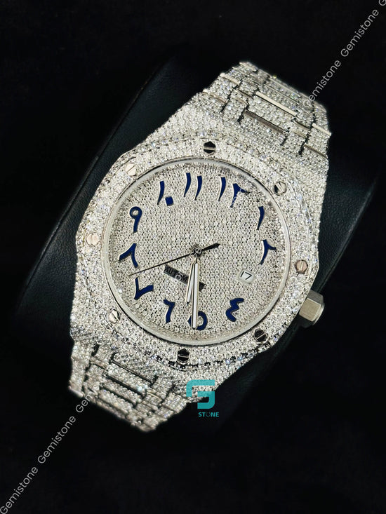 AP Blue Arabic Number Hip Hop Moissanite Iced Out Watch for Men