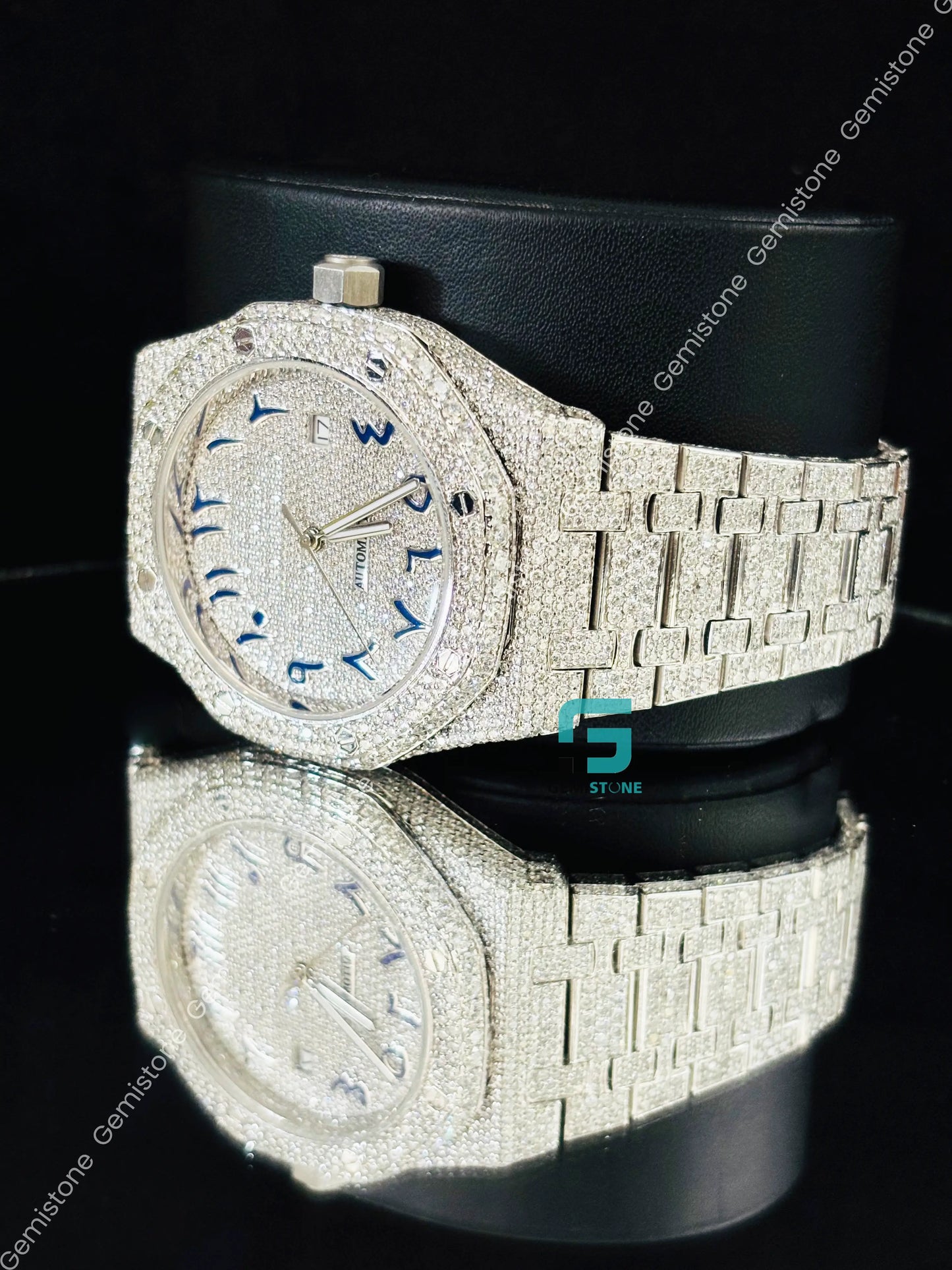 AP Blue Arabic Number Moissanite Iced Out Watch for Men