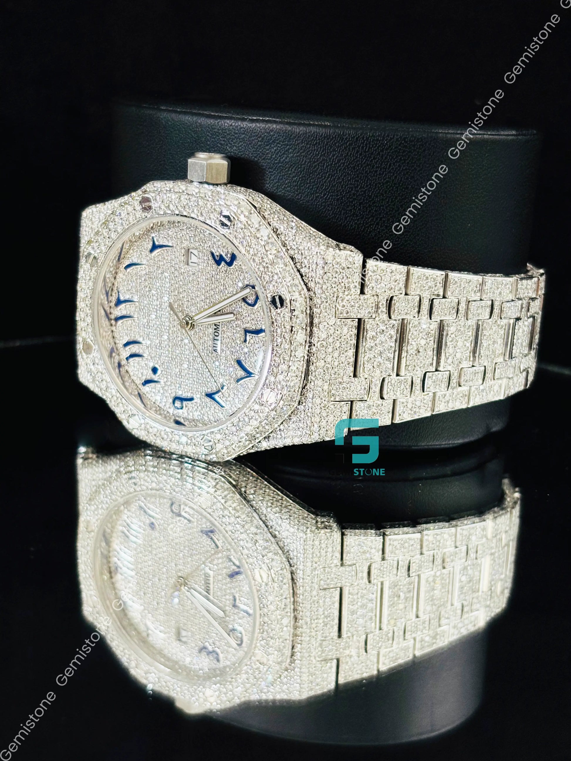 AP Blue Arabic Number Moissanite Iced Out Watch for Men