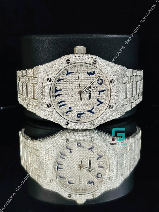 AP Blue Arabic Number Moissanite Studded Watch