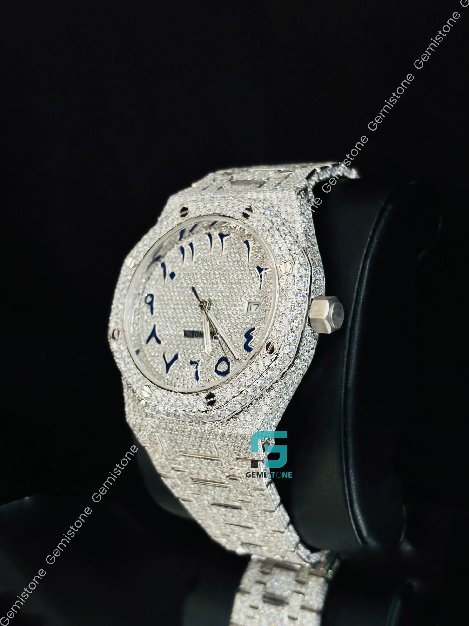 AP Blue Arabic Number Moissanite Studded Watch for Men