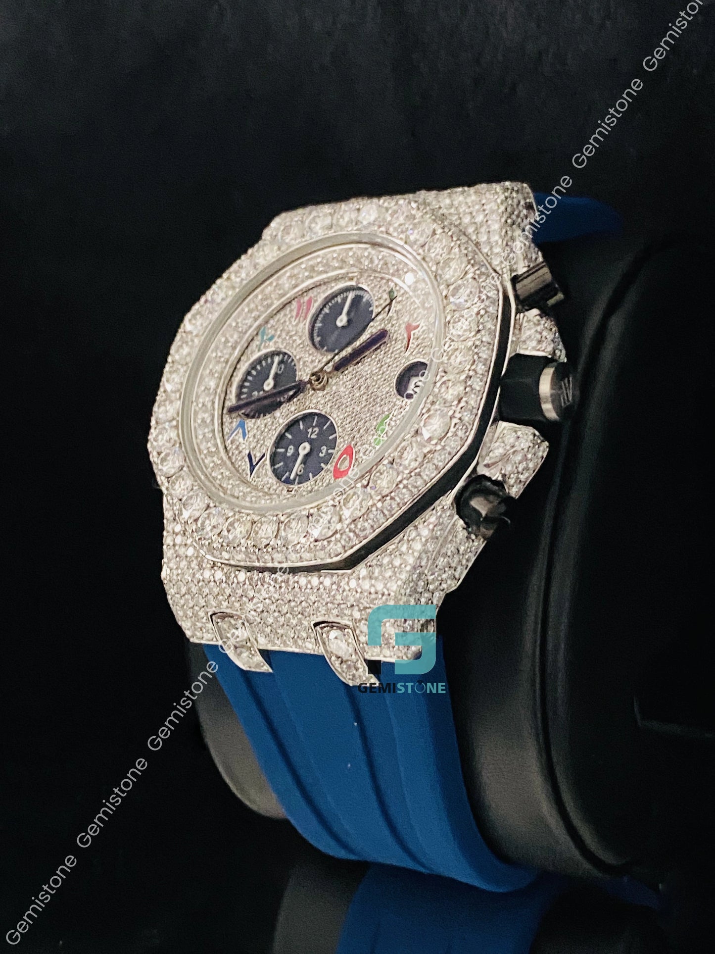 AP Colorful Number Blue Silicon Belt Moissanite Watch