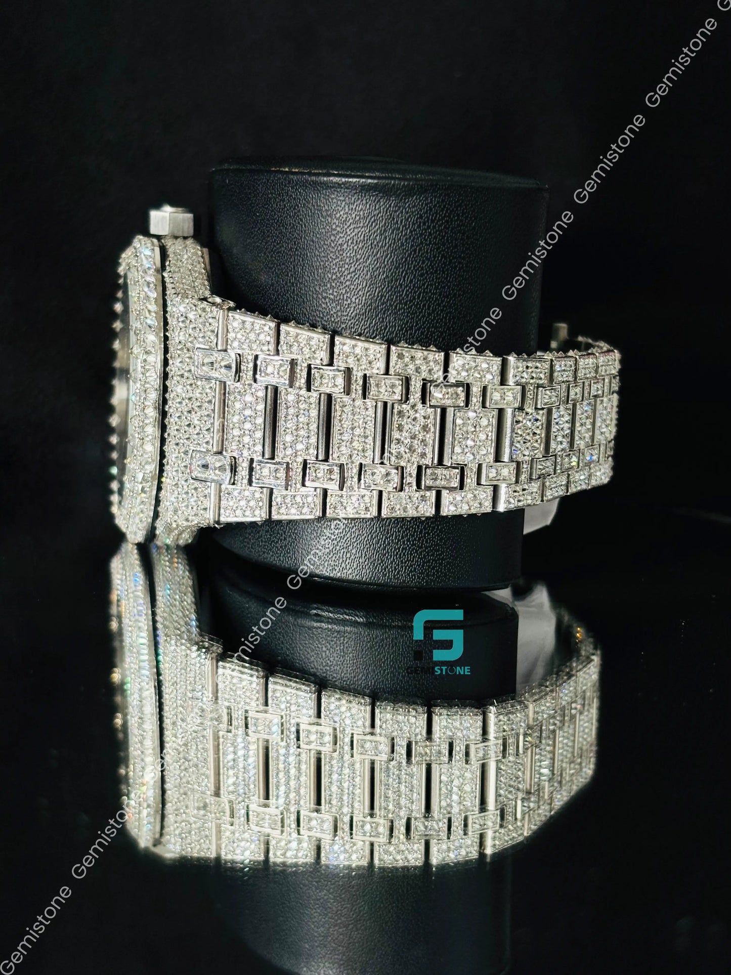 AP Moissanite Black Bar Fully Studded Watch