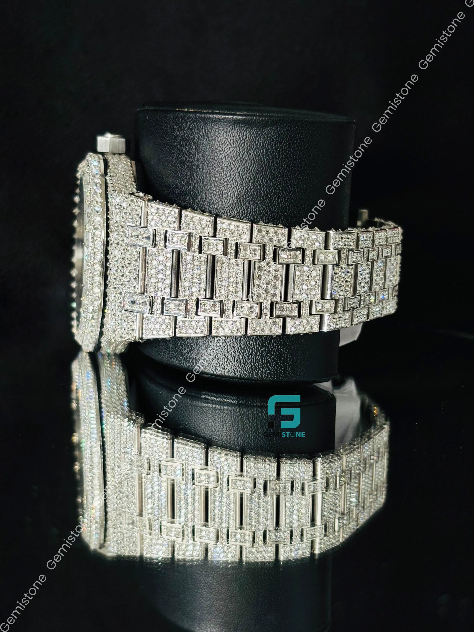 AP Moissanite Black Bar Fully Studded Watch