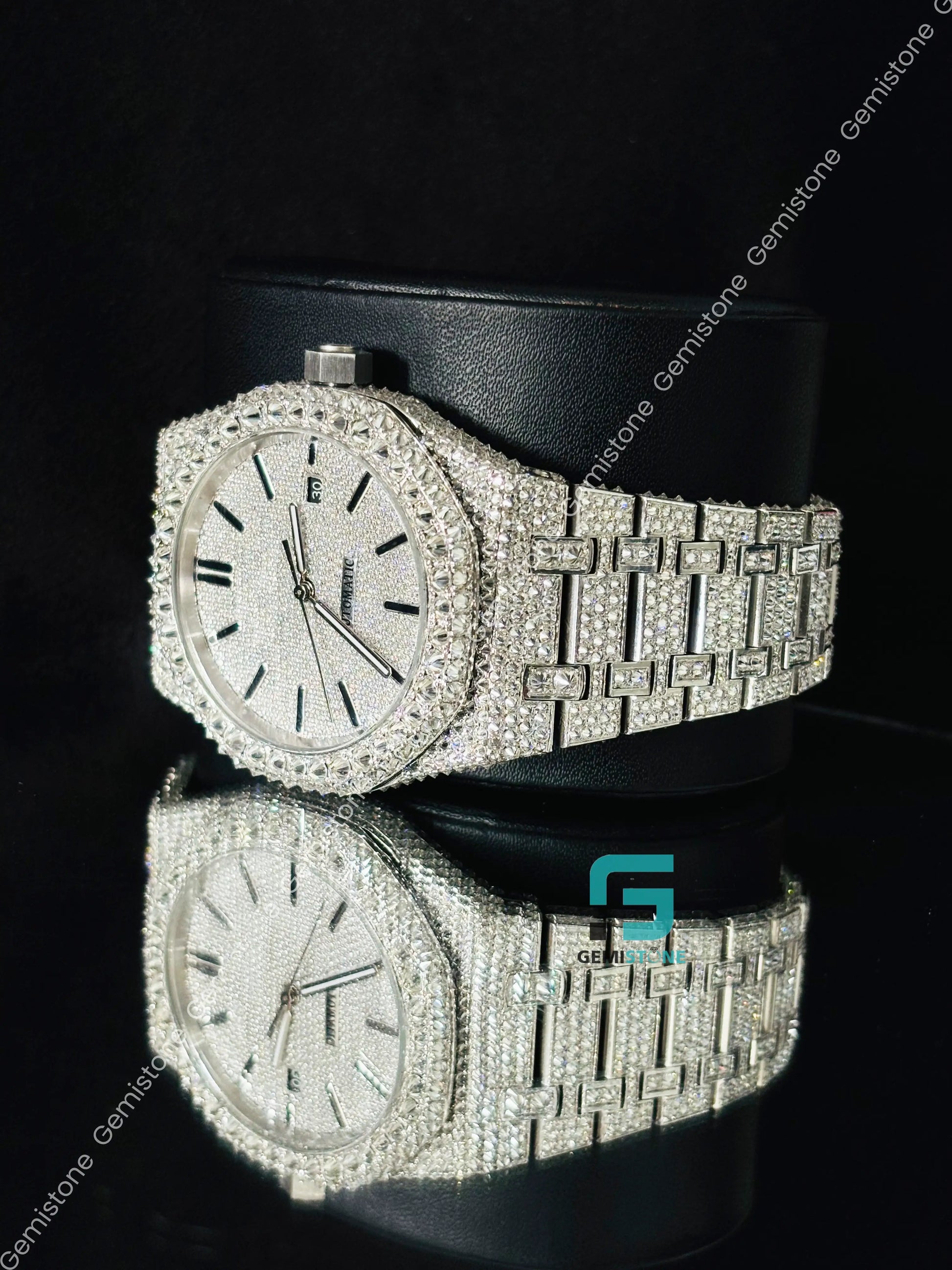 AP Moissanite Black Bar Fully Studded Watch For Men