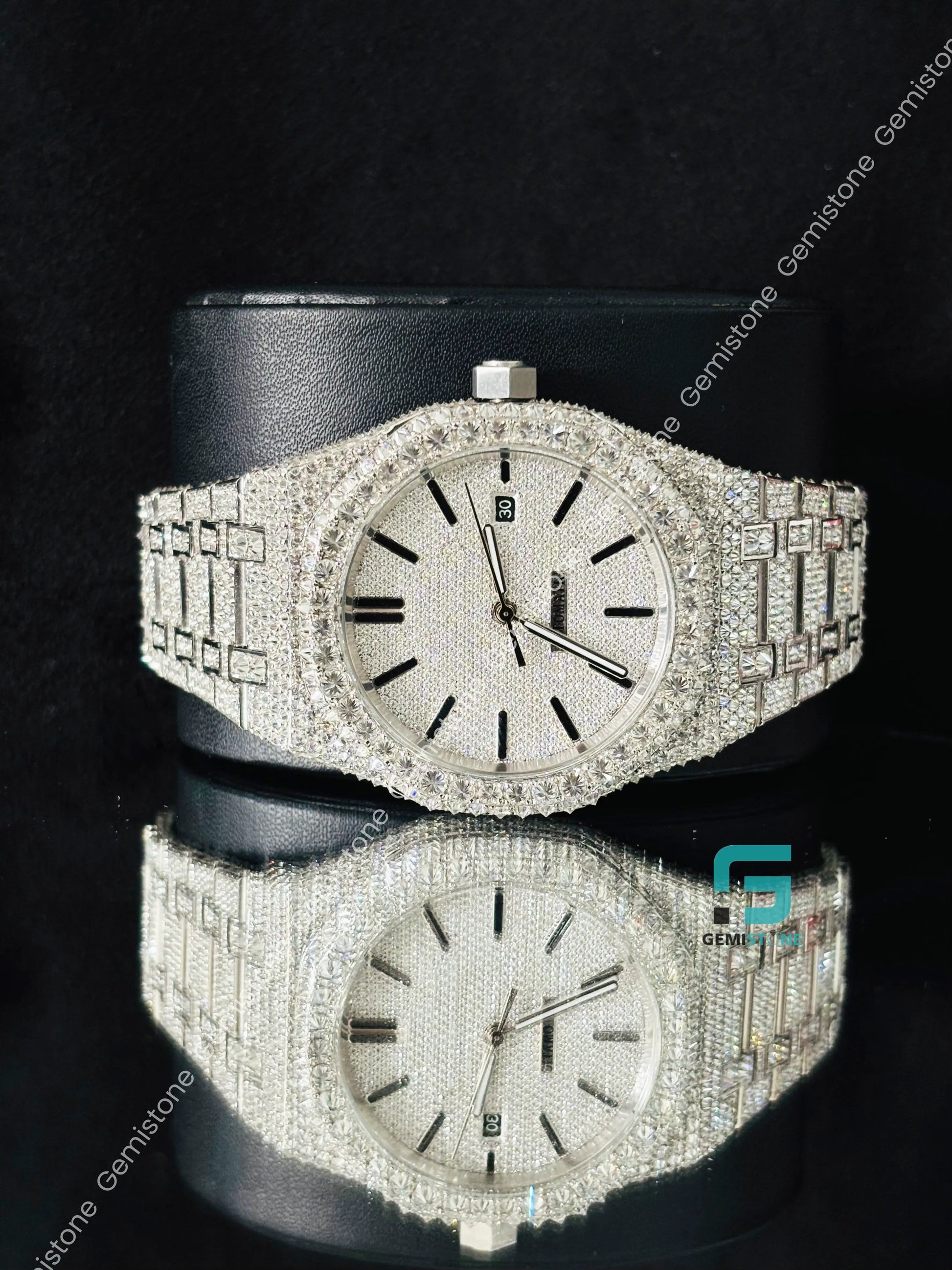 AP Moissanite Black Bar Hip Hop Fully Studded Watch