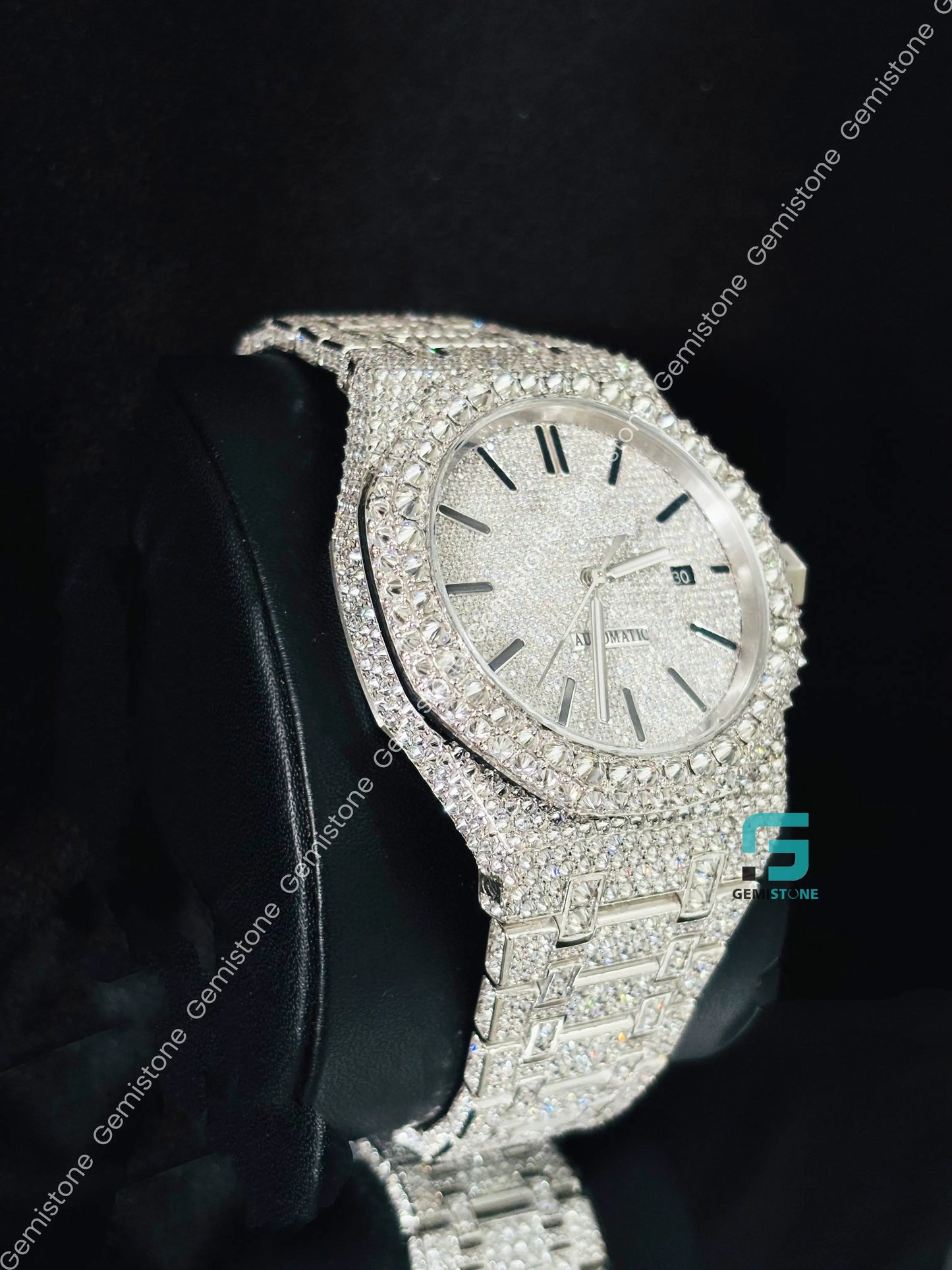 AP Moissanite Black Bar Hip Hop Fully Studded Watch For Men