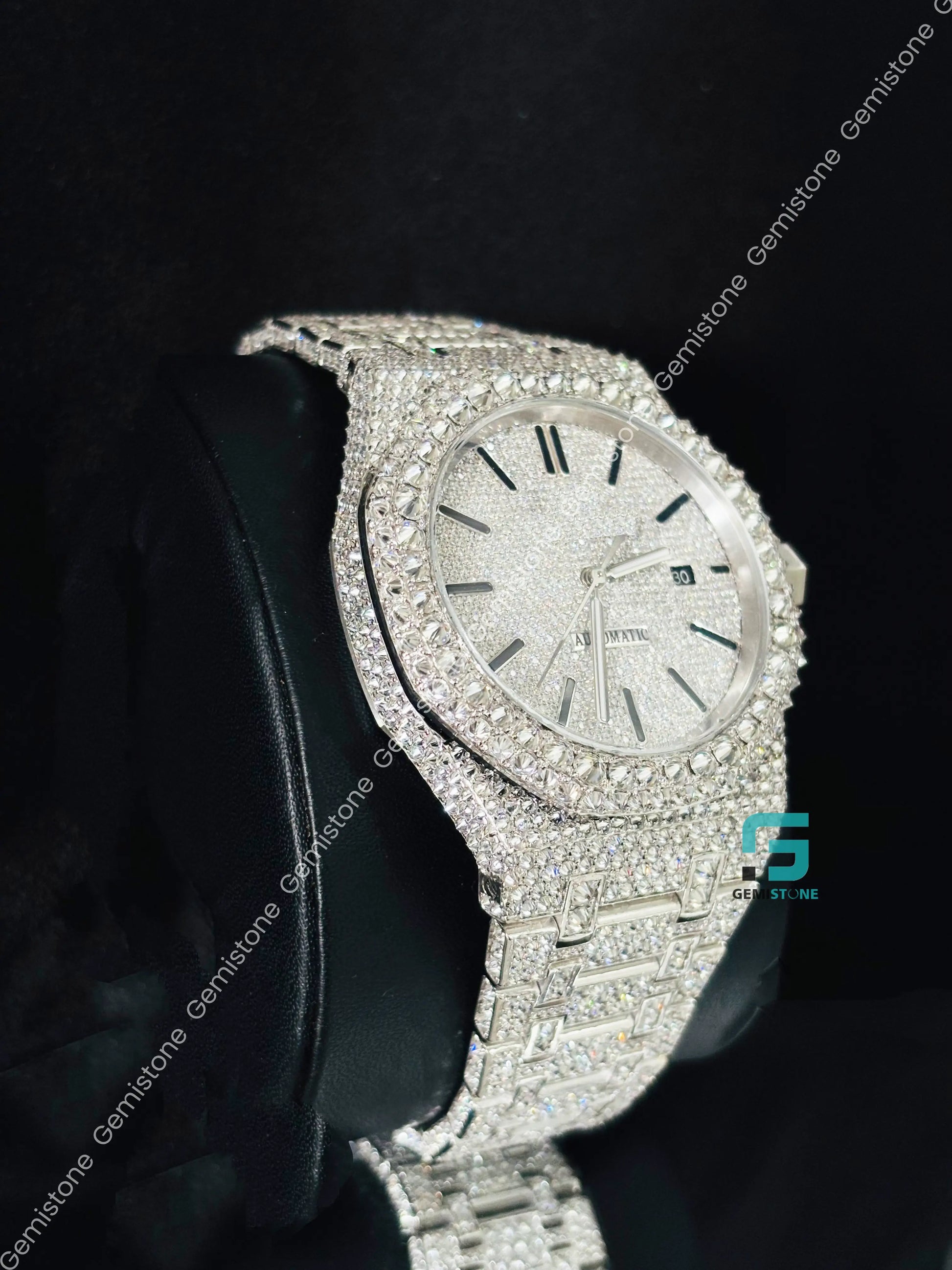 AP Moissanite Black Bar Hip Hop Fully Studded Watch For Men