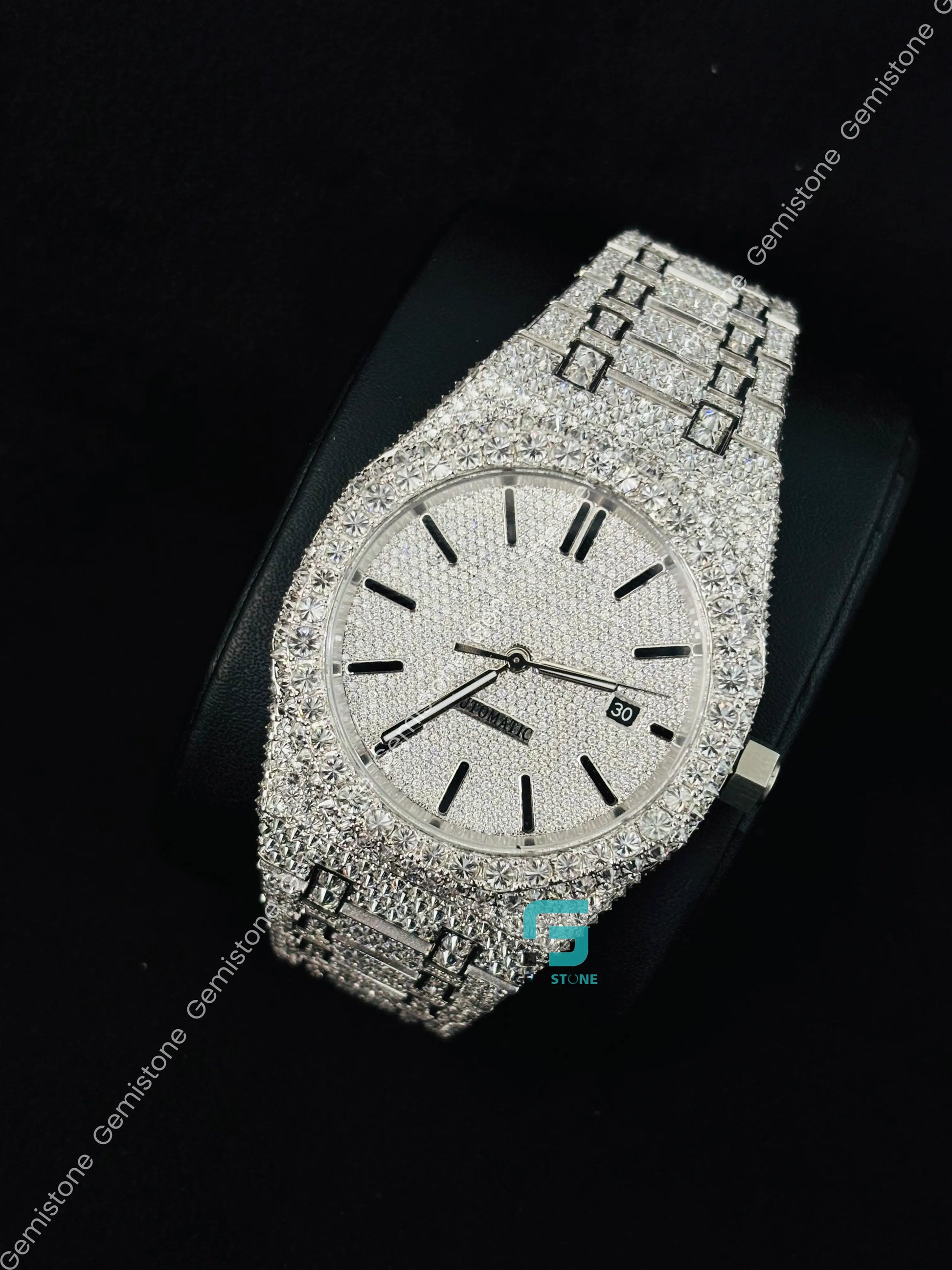 AP Moissanite Black Bar Iced Out Fully Studded Watch For Men