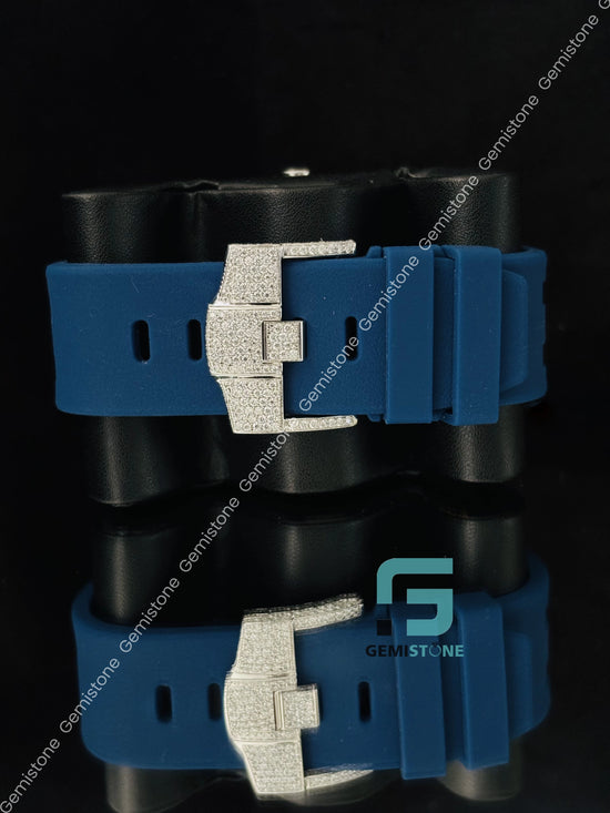AP Moissanite Blue Rubber Belt Skeleton Watch