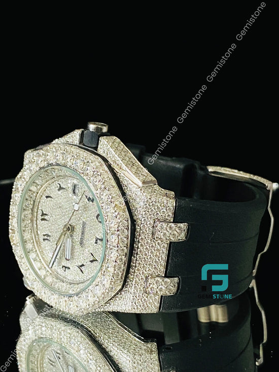 Big Round Bezel Fully White Facedial Iced Out Moissanite Watch
