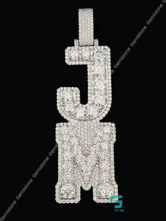 925 Silver Iced Out Vertical Moissanite Custom Letter Pendant