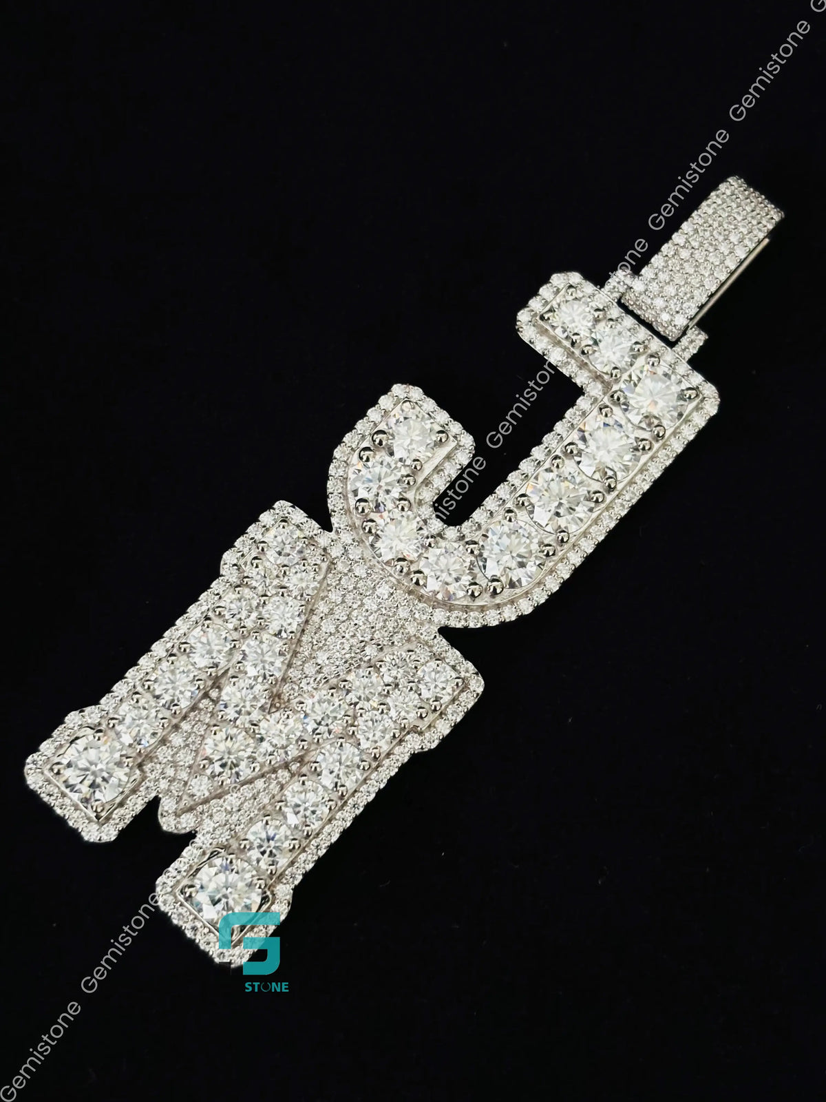 925 Silver Iced Out Vertical Moissanite Custom Letter Pendant