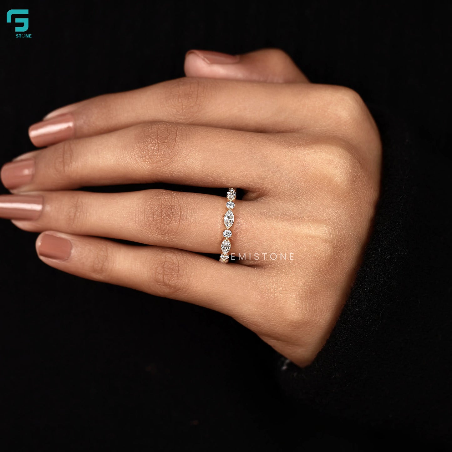 Marquise & Round Cut Shared Prong Lab Diamond Band