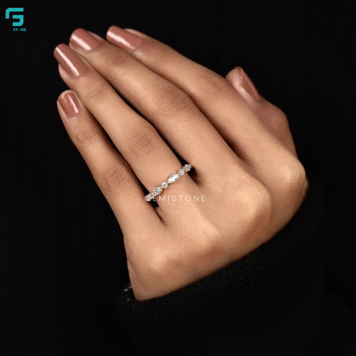 Marquise & Round Cut Shared Prong Lab Diamond Band