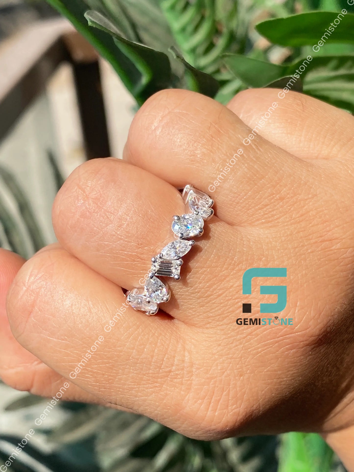 Multi Shape Moissanite Full Eternity Cluster Wedding Band