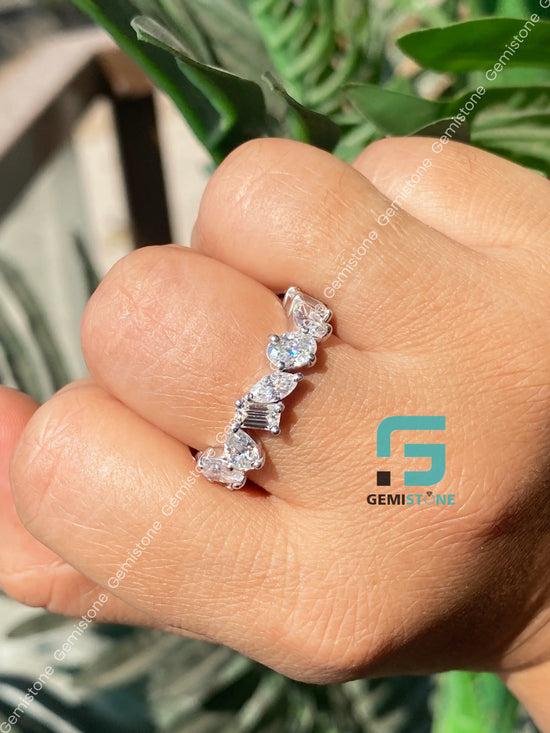 Multi Shape Moissanite Full Eternity Cluster Wedding Band