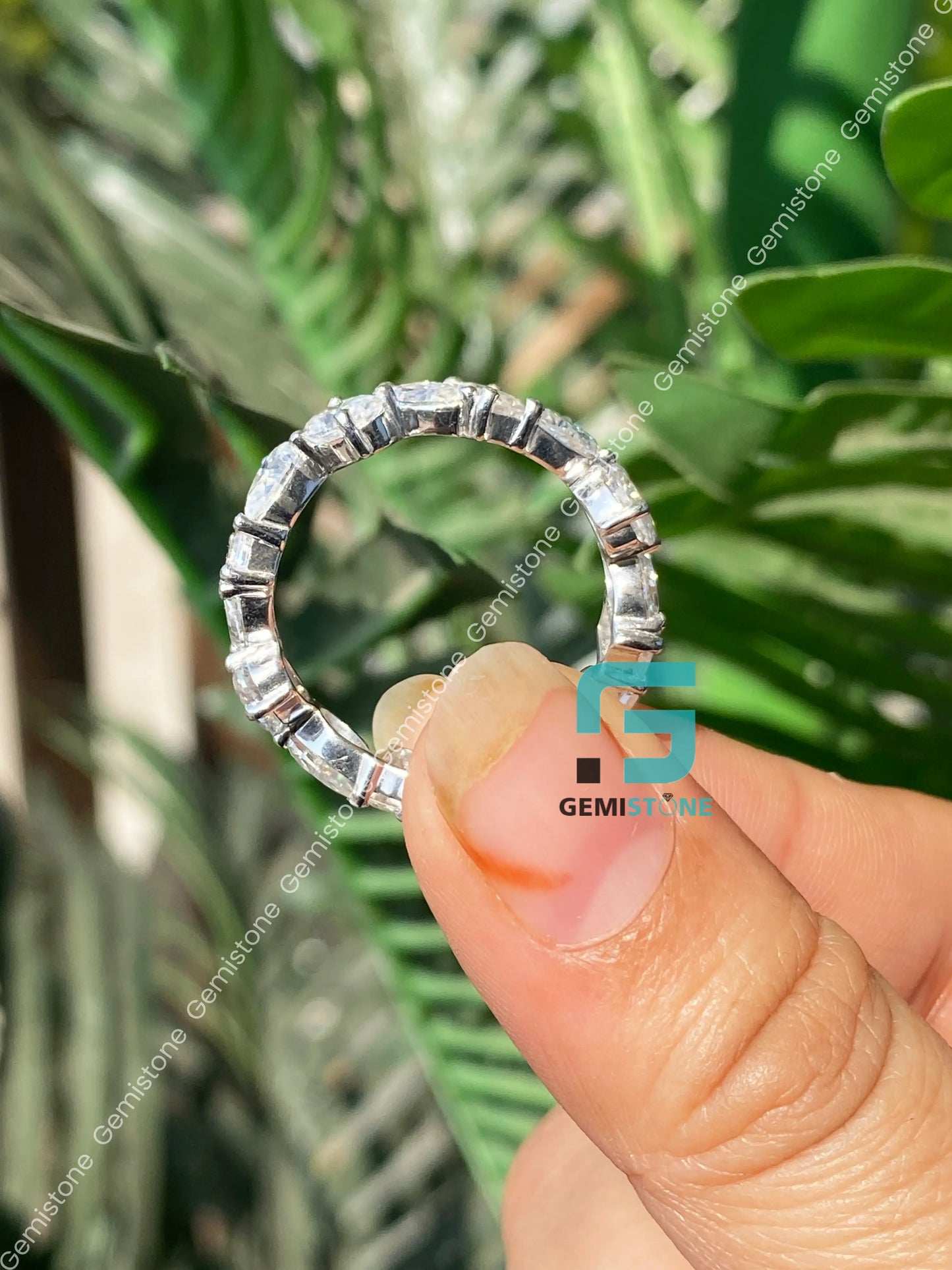 Multi Shape Moissanite Full Eternity Cluster Wedding Band