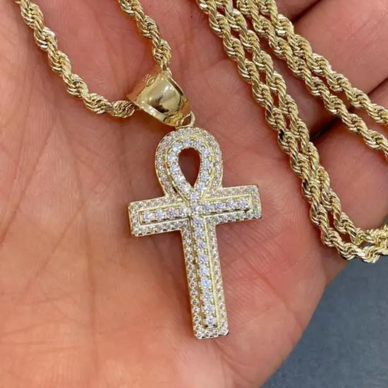 Iced Diamond Studded Hip Hop Ankh Cross Pendant