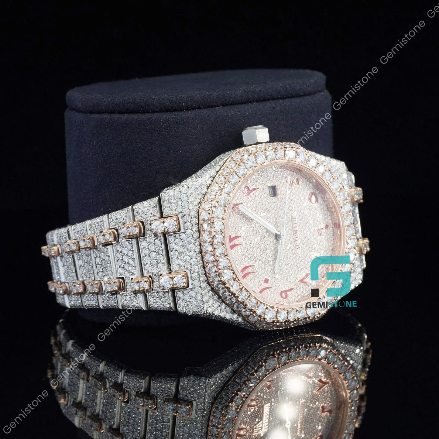 Fully Iced Out Arabic Dial VVS Moissanite Diamond Watch For Sale