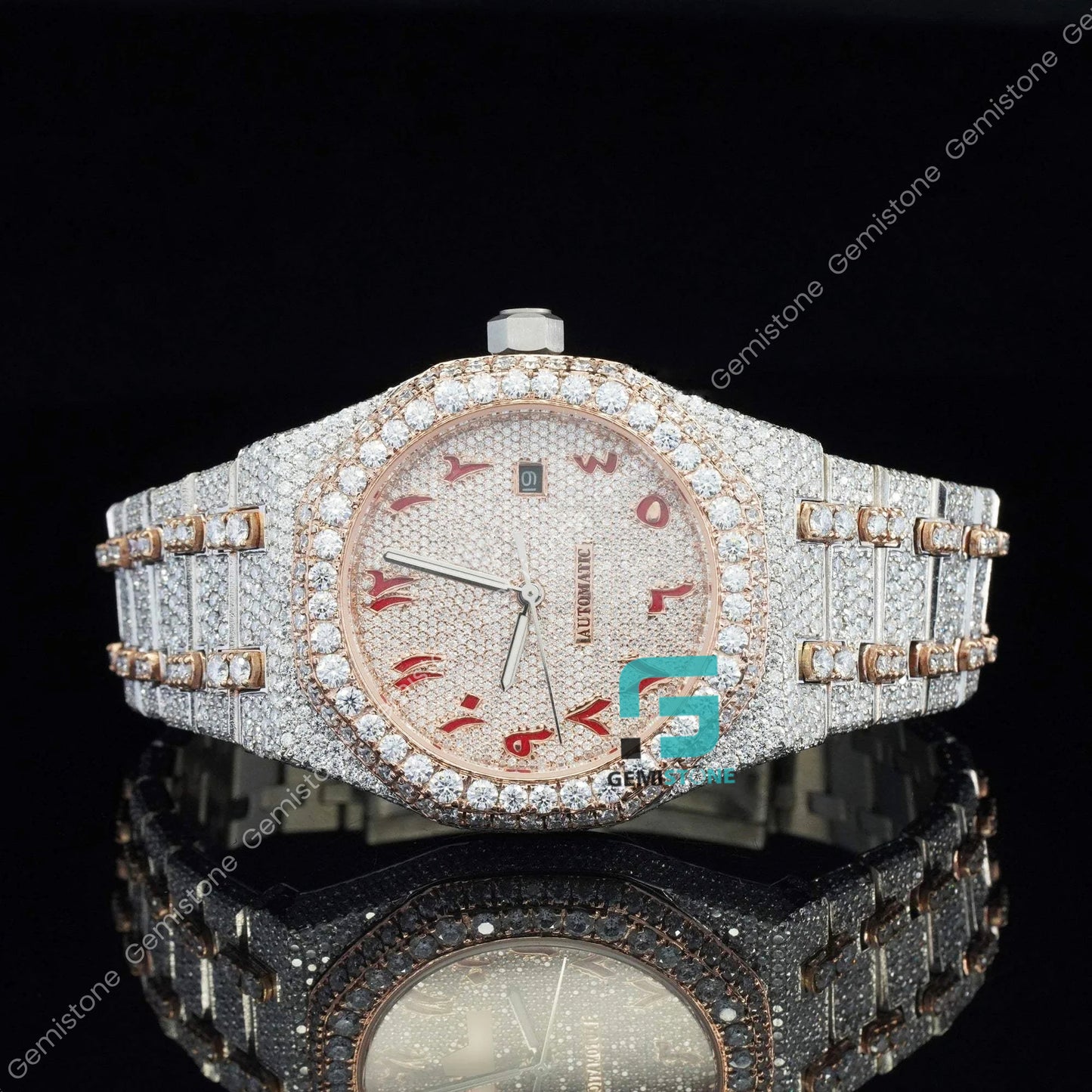 Fully Iced Out Arabic Dial VVS Moissanite Diamond Watch For Sale