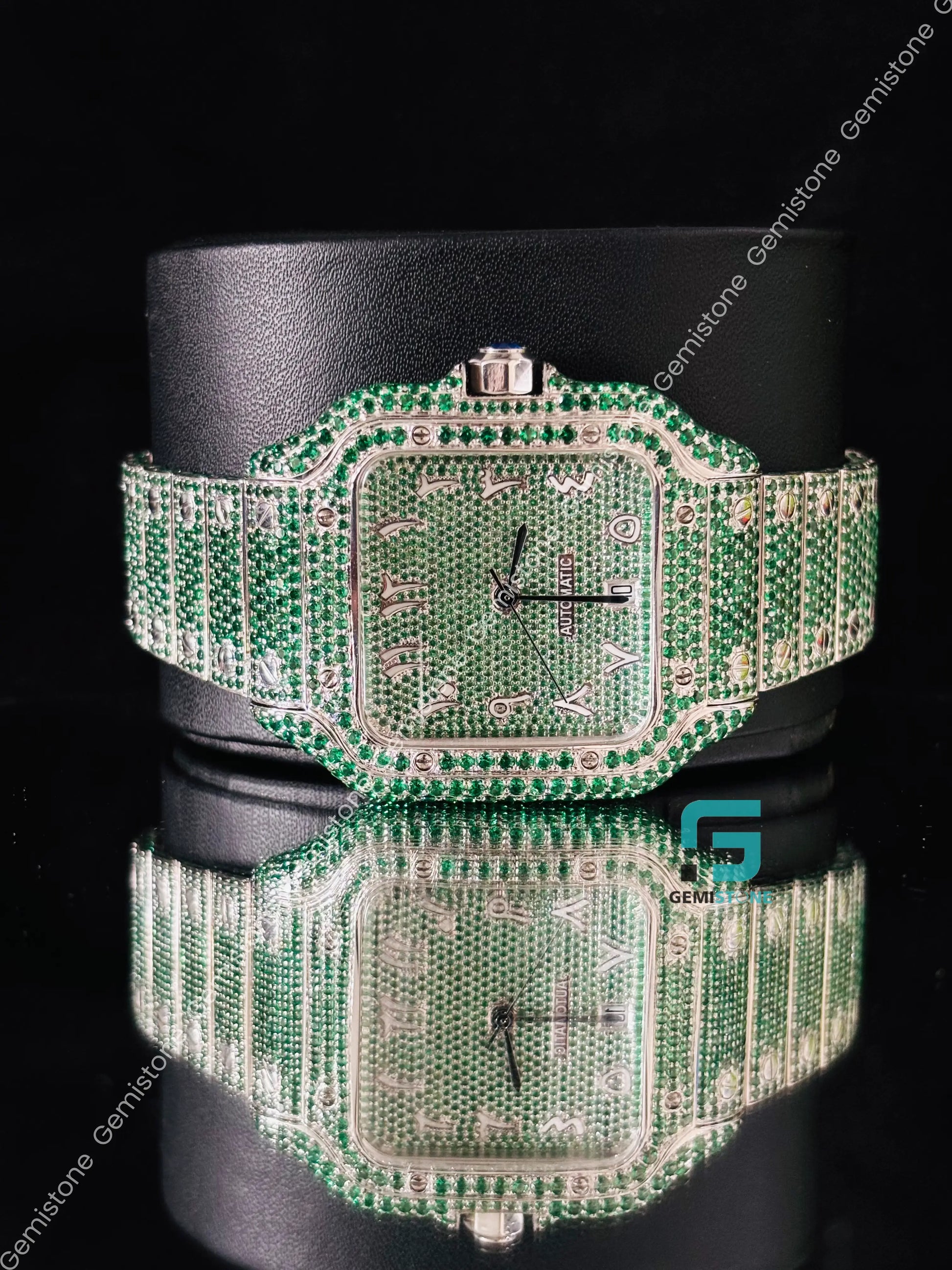 Arabic Number And Green Diamond Hip Hop Watch
