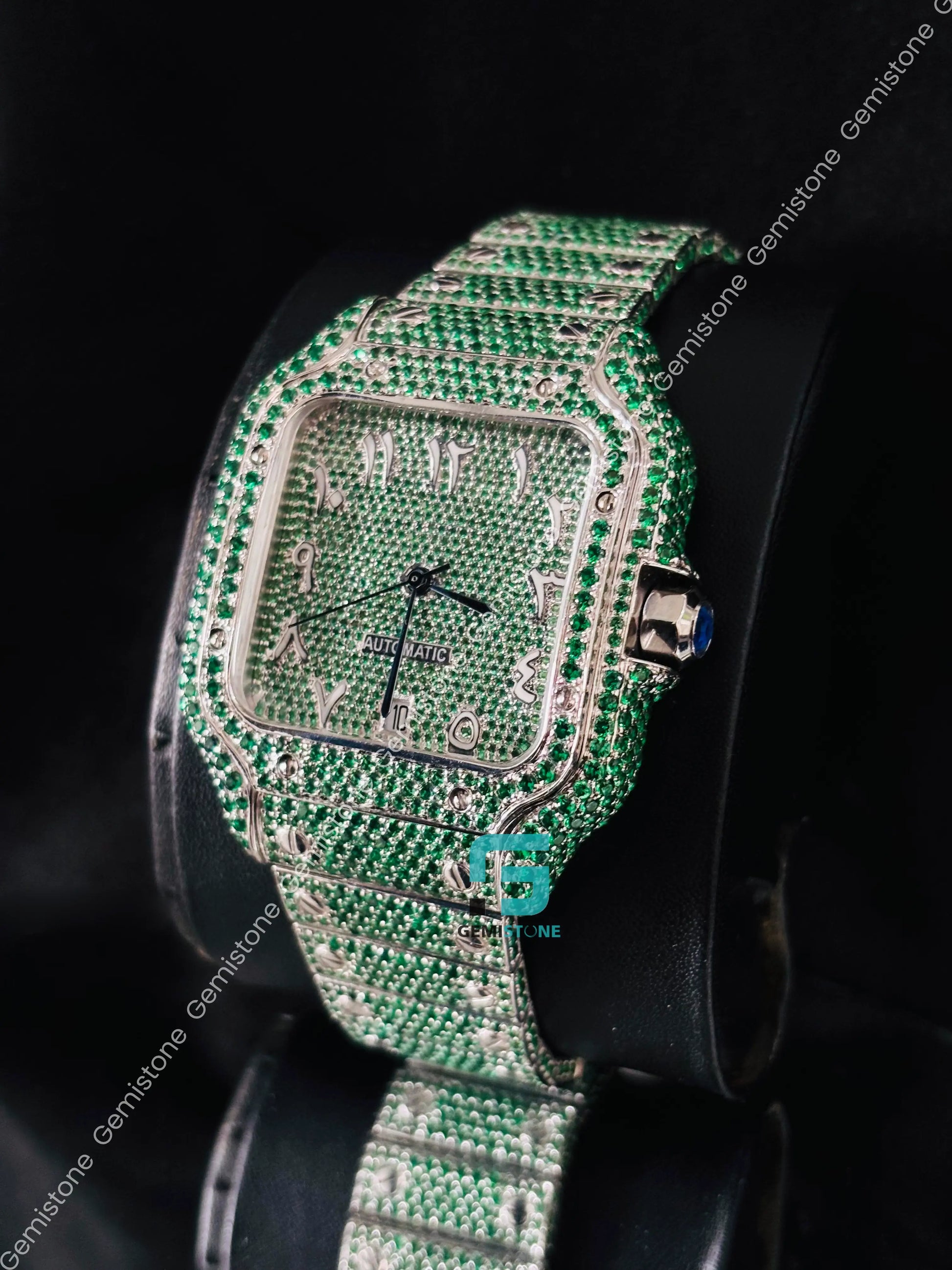 Arabic Number And Green Diamond Hip Hop Watch For Men