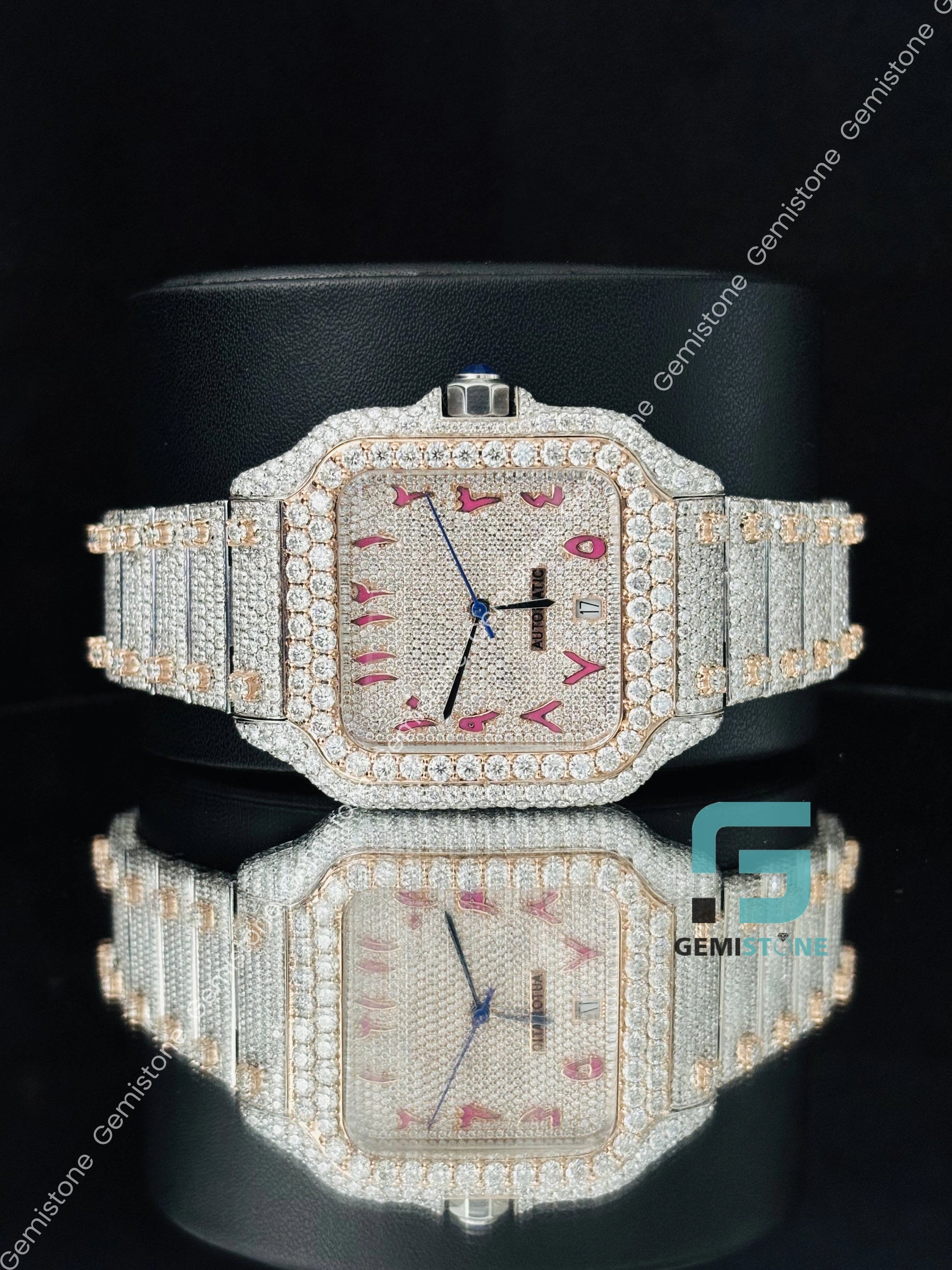 Arabic Number Iced Out Moissanite Cartier Watch for Him