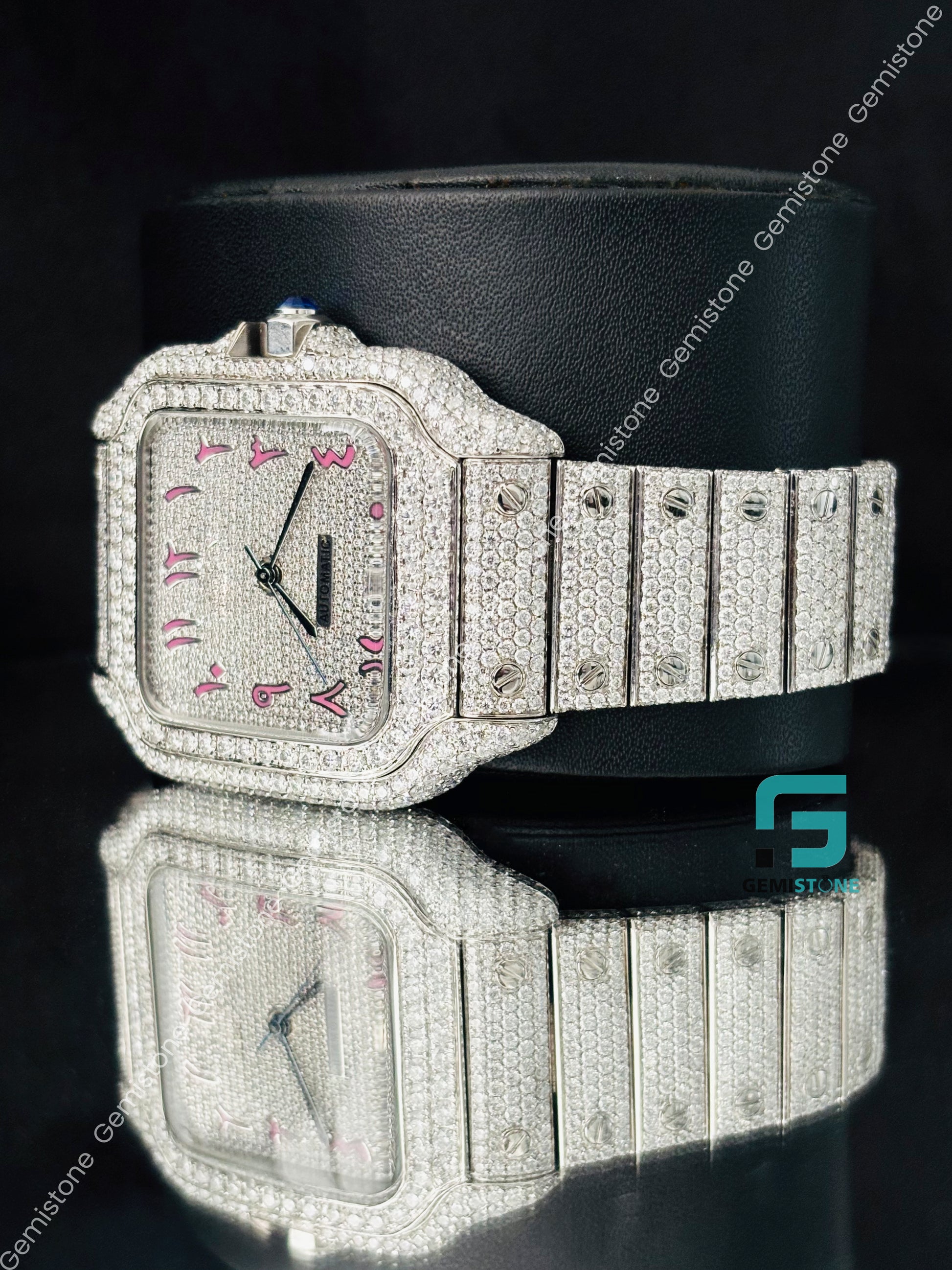 Arabic Number Studded Moissanite Watch