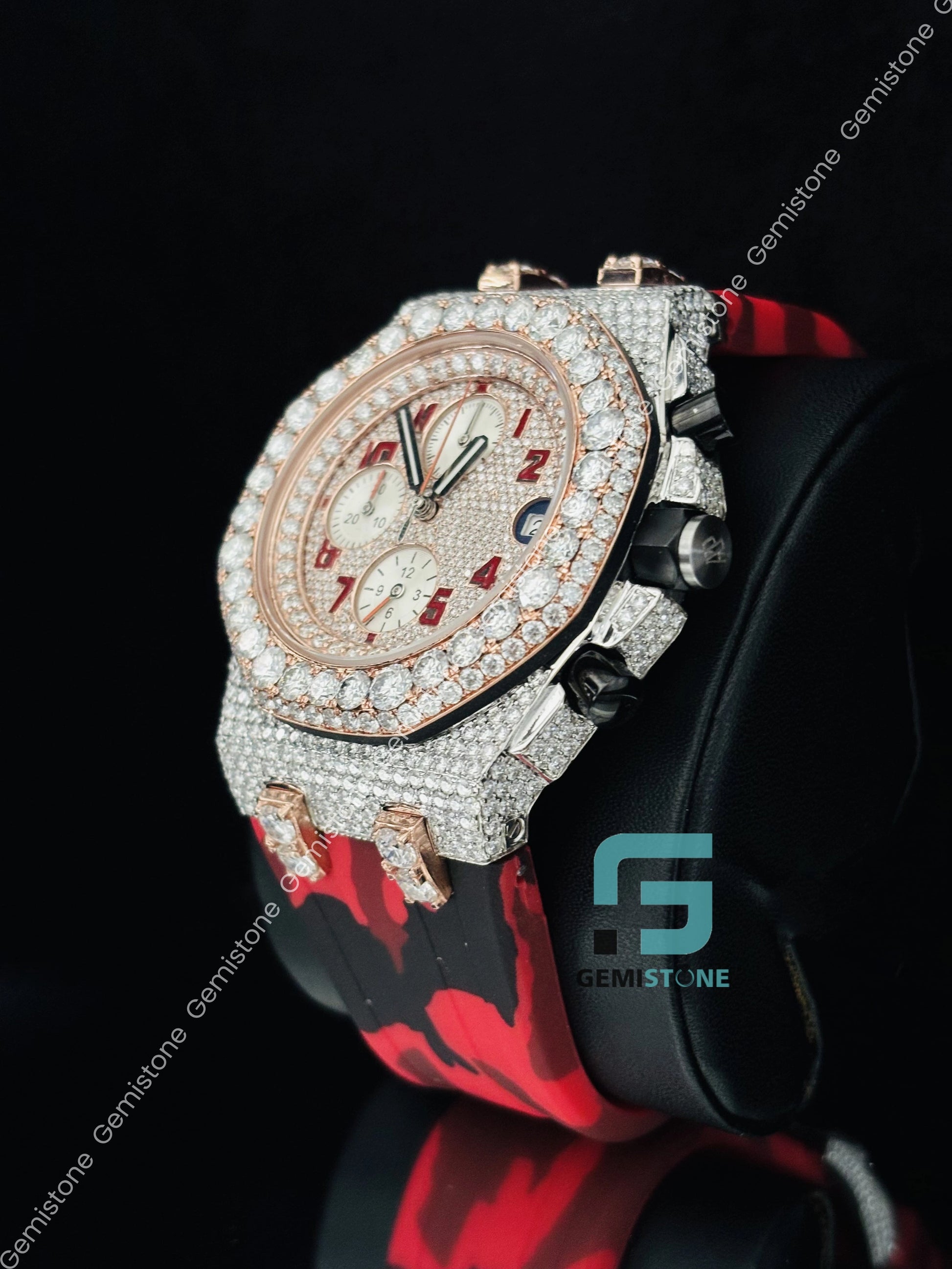 Army Silicon Belt Moissanite Bust Down Watch For Men_s