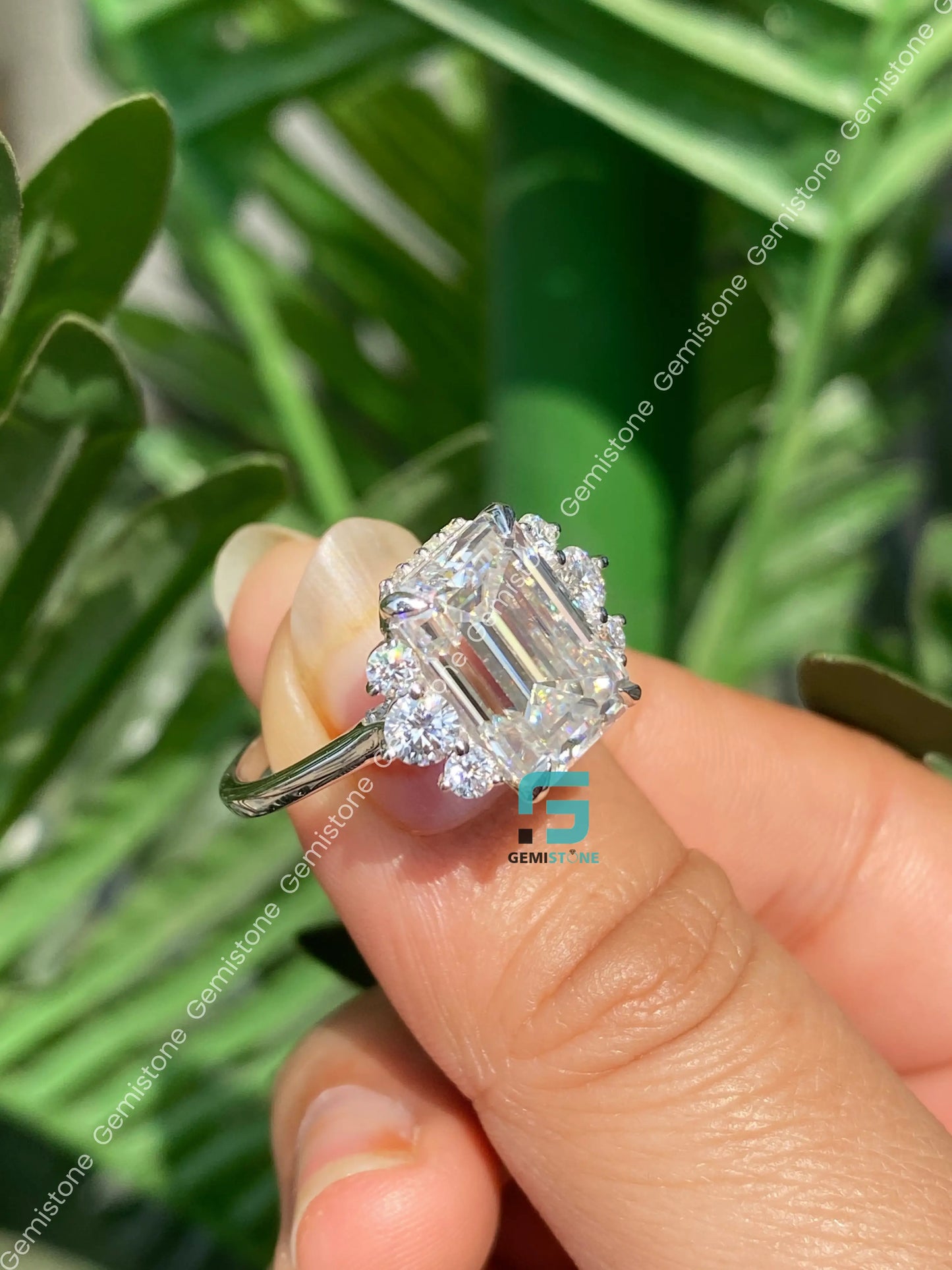 5 CT Emerald Cut Hidden Halo Moissanite Engagement Ring